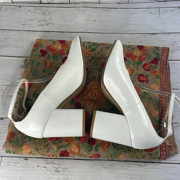 Marimekko White Block Heel Leather Ankle Strap Heels - Picture 5 of 11